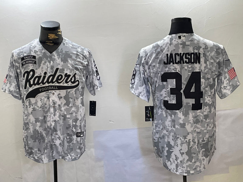 Men’s Las Vegas Raiders Bo Jackson #34 Arctic Camo 2024 Salute to Service Jersey