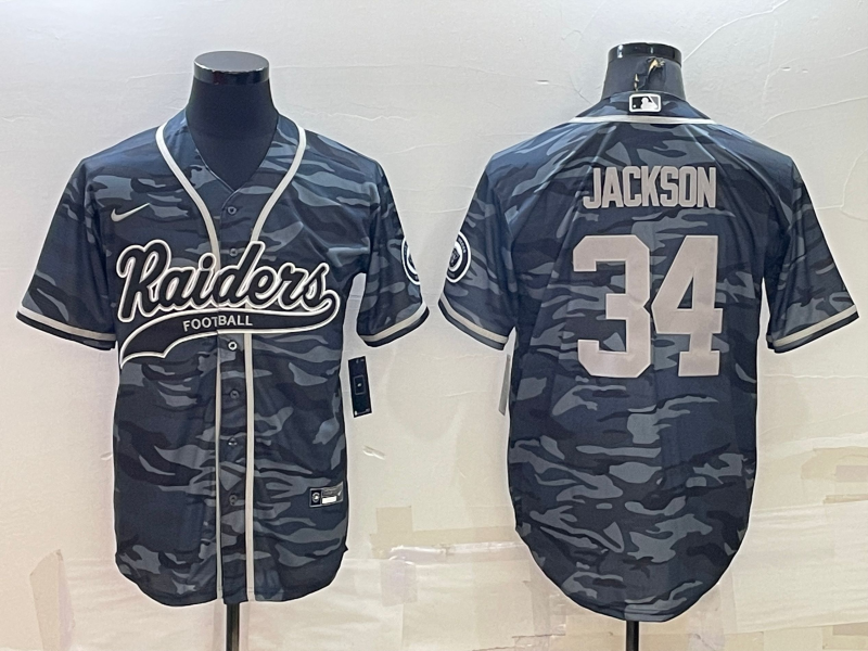 Men’s Las Vegas Raiders Bo Jackson #34 Grey Camouflage Jersey Joint Edition