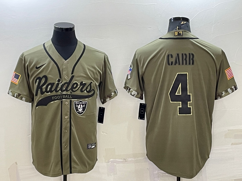 Men’s Las Vegas Raiders Derek Carr #4 Olive 2022 Salute To Service Limited Jersey Joint Edition