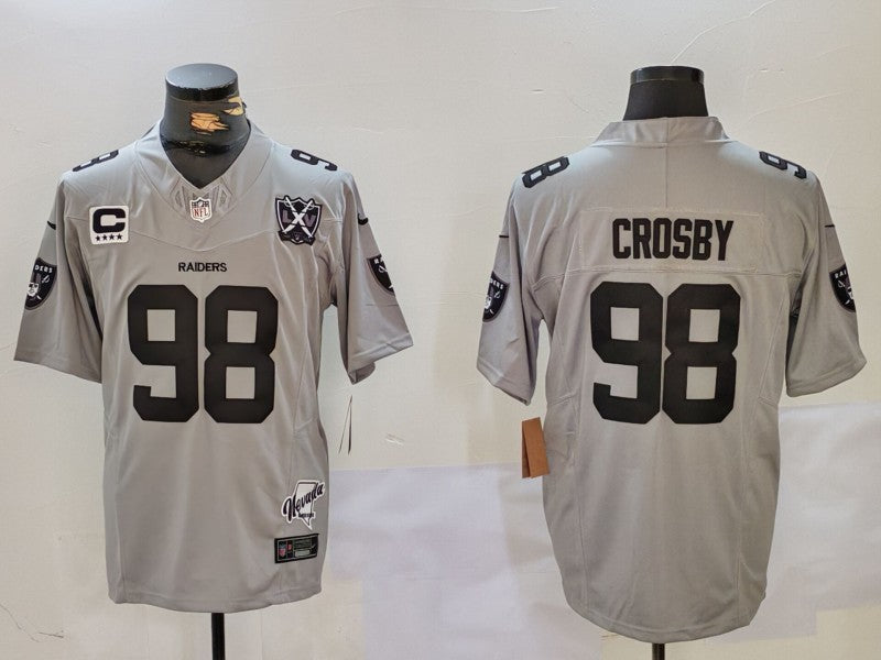 Men’s Las Vegas Raiders Maxx Crosby #98 Gray 2024 Vapor Limited Jersey