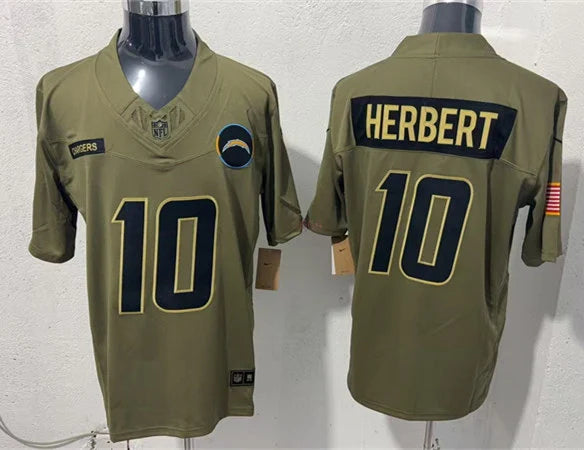 Mens Los Angeles Chargers #10 Justin Herbert Nike 2025 Salute to Service Limited Jersey – Olive