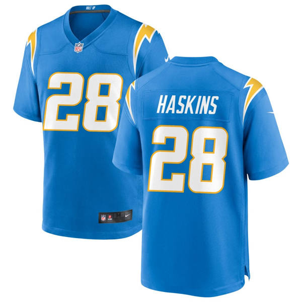 Men’s Los Angeles Chargers #28 Hassan Haskins Nike Powder Blue Vapor Limited Player Jersey