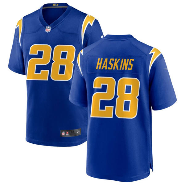 Men’s Los Angeles Chargers #28 Hassan Haskins Nike Royal Gold 2nd Alternate Vapor Limited Jersey