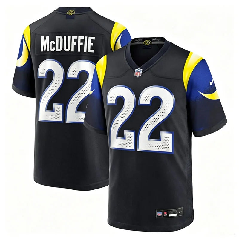 Mens Los Angeles Rams #22 Trent McDuffie Midnight Blue 2025 Rivalries Collection Limited Jersey
