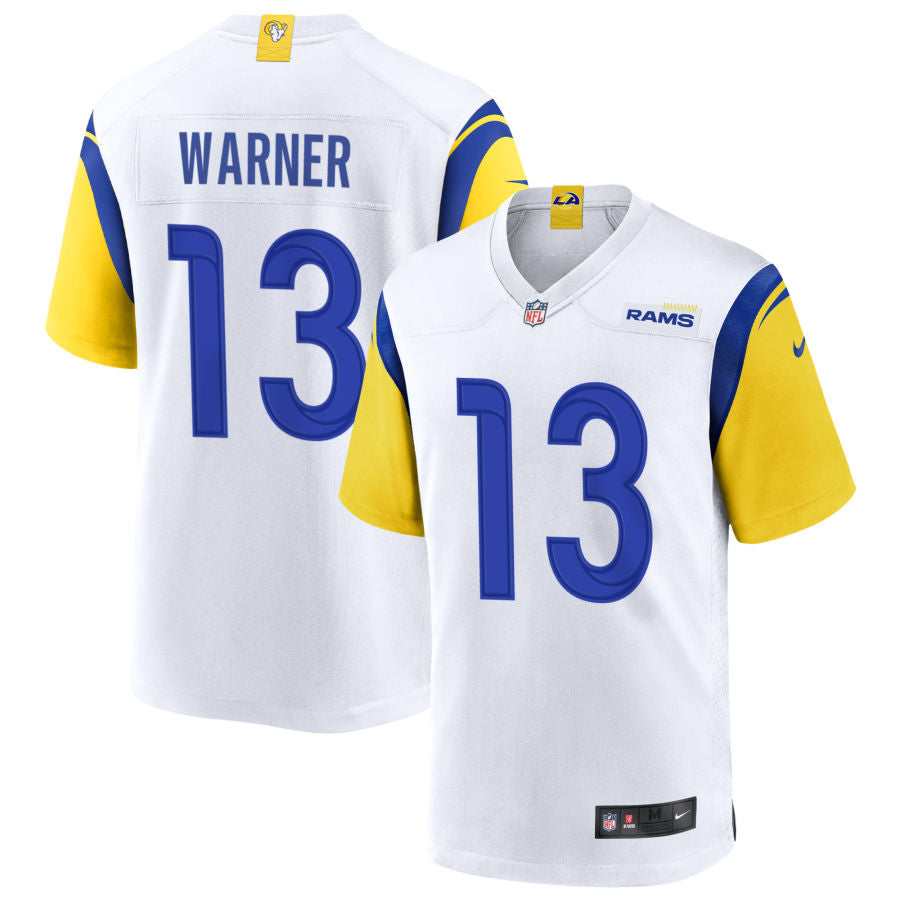 Men’s Los Angeles Rams Retired Player #13 Kurt Warner Nike White Vapor Limited Jersey