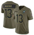 Mens Miami Dolphins #13 Dan Marino Nike 2025 Salute to Service Retired Limited Jersey – Olive
