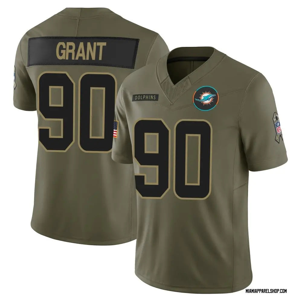 Mens Miami Dolphins #90 Kenneth Grant Nike 2025 Salute to Service Retired Limited Jersey – Olive