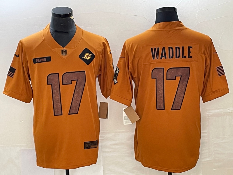 Men’s Miami Dolphins Jaylen Waddle #17 Brown 2023 Salute To Service Limited Jersey