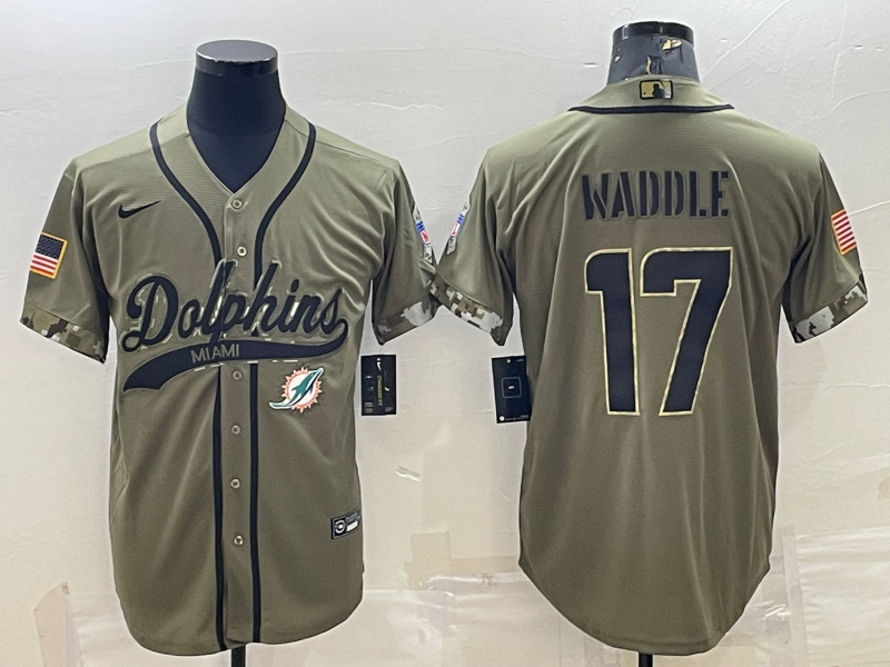 Men’s Miami Dolphins Jaylen Waddle #17 Olive 2022 Salute To Service Limited Jersey Joint Edition