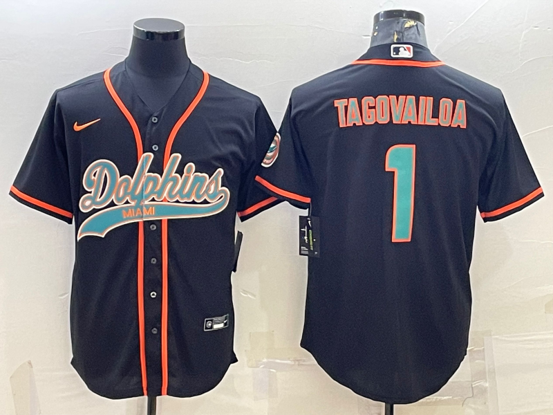Men’s Miami Dolphins Tua Tagovailoa #1 Black Jersey Joint Edition