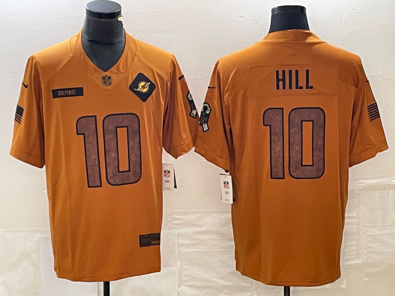 Men’s Miami Dolphins Tyreek Hill #10 Brown 2023 Salute To Service Limited Jersey
