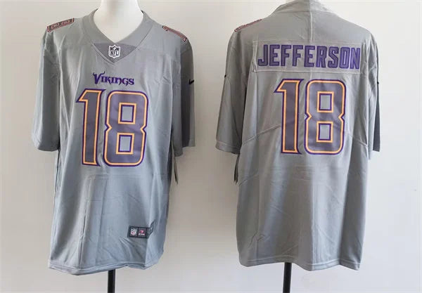 Men’s Minnesota Vikings #18 Justin Jefferson Gray Atmosphere Fashion Game Jersey