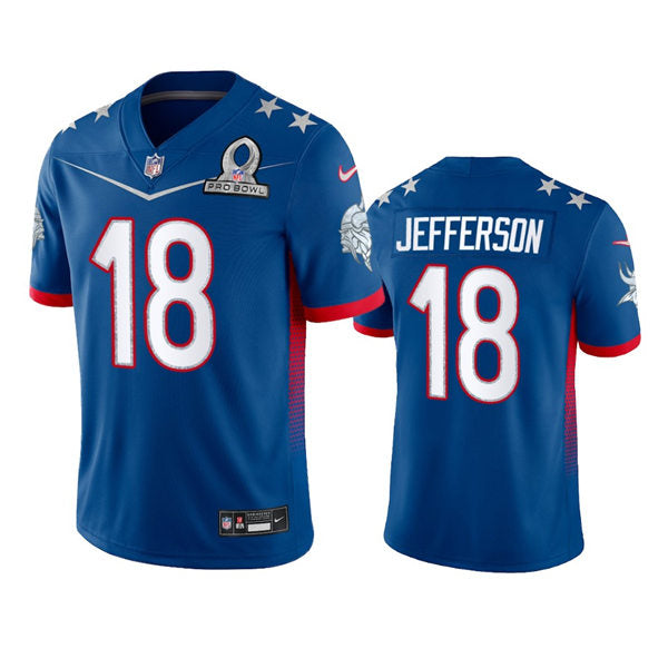 Men’s Minnesota Vikings #18 Justin Jefferson Royal Game 2022 NFC Pro Bowl Jersey