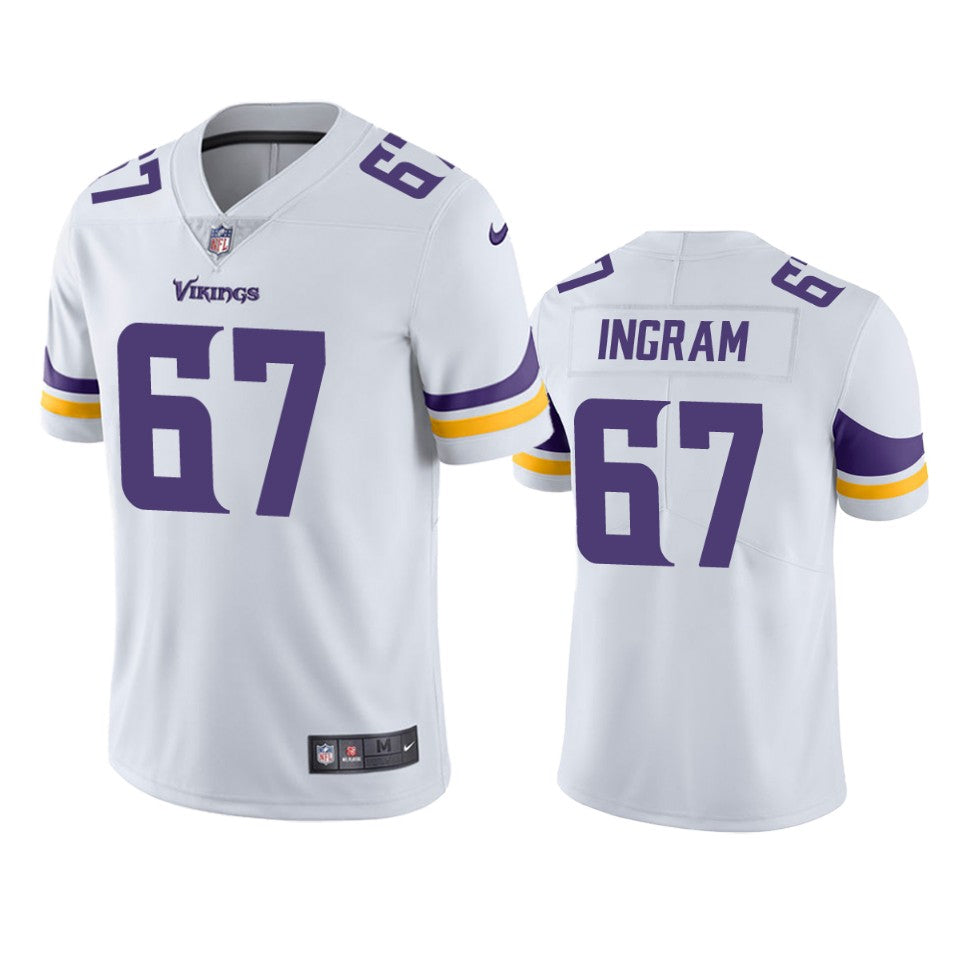 Men’s Minnesota Vikings #67 Ed Ingram Nike White Away Vapor Limited Jersey