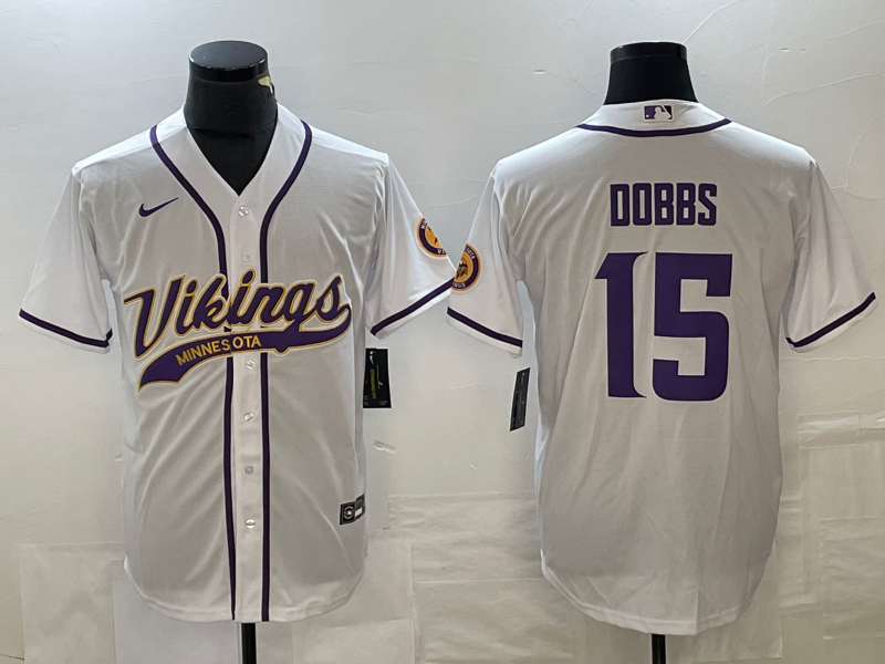 Men’s Minnesota Vikings Joshua Dobbs #15 White Jersey Joint Edition
