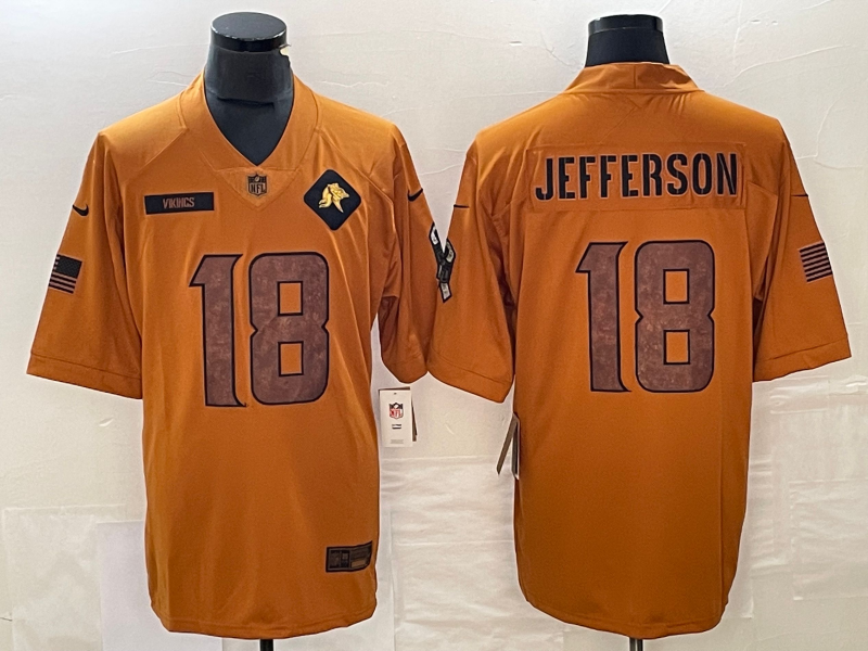 Men’s Minnesota Vikings Justin Jefferson #18 Brown 2023 Salute To Service Limited Jersey