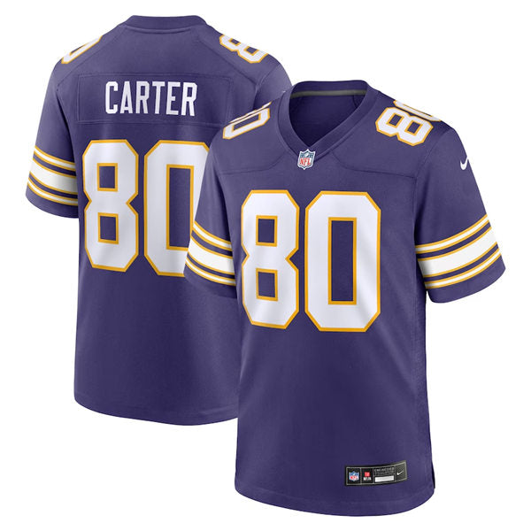 Men’s Minnesota Vikings Retired Player #80 Cris Carter Purple Classic F.U.S.E. Limited Jersey