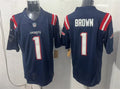 Mens New England Patriots #1 A.J. Brown Nike Navy Vapor F.U.S.E. Limited Jersey
