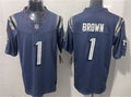 Mens New England Patriots #1 A.J. Brown Storm Blue Rivalries Collection F.U.S.E. Limited Jersey