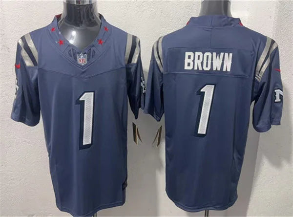 Mens New England Patriots #1 A.J. Brown Storm Blue Rivalries Collection F.U.S.E. Limited Jersey