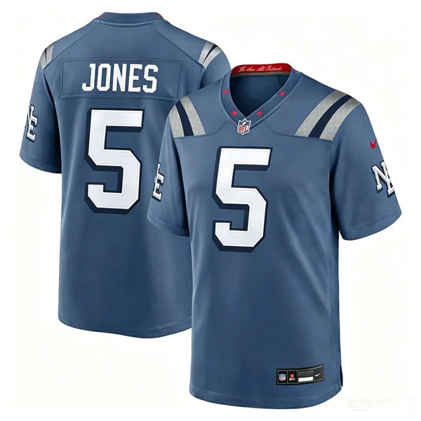 Mens New England Patriots #5 Dre’Mont Jones Storm Blue Rivalries Collection F.U.S.E. Limited Jersey