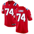 Mens New England Patriots #74 Caleb Lomu Nike Red Alternate Vapor F.U.S.E. Limited Jersey