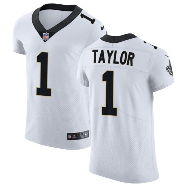 Men’s New Orleans Saints #1 Alontae Taylor Nike White Away Vapor Limited Jersey