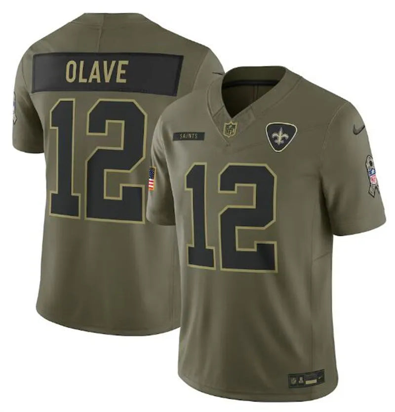 Mens New Orleans Saints #12 Chris Olave Nike 2025 Salute to Service Limited Jersey – Olive