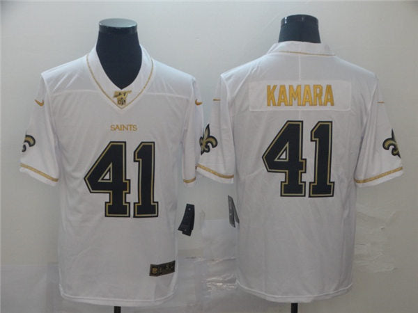 Men’s New Orleans Saints #41 Alvin Kamara White Gold Retro Football Jersey
