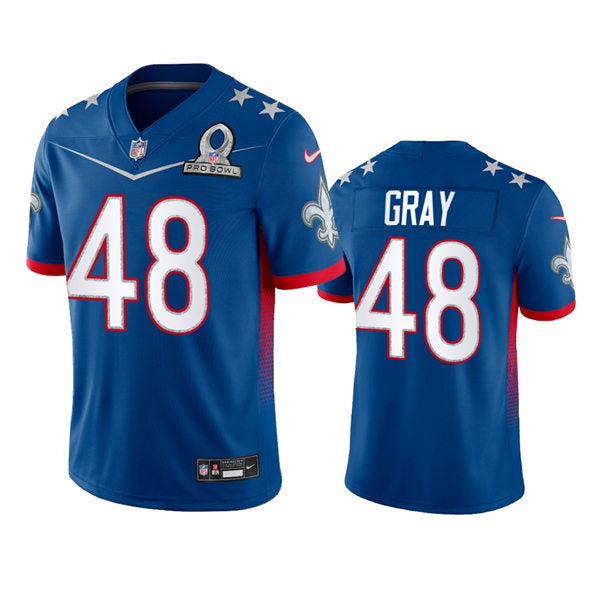 Men’s New Orleans Saints #48 J.T. Gray Royal 2022 NFC Pro Bowl Game Jersey