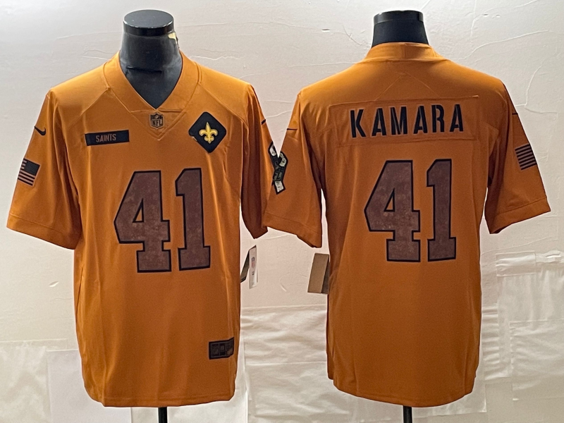 Men’s New Orleans Saints Alvin Kamara #41 Brown 2023 Salute To Service Retired Limited Jersey