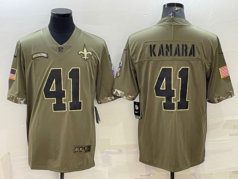 Men’s New Orleans Saints Alvin Kamara #41 Olive 2022 Salute To Service Limited Jersey
