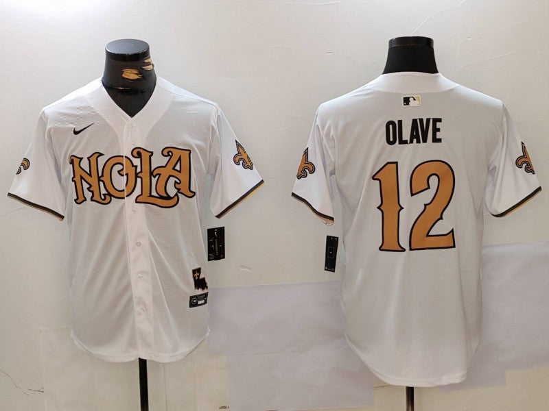 Men’s New Orleans Saints Chris Olave #12 White Jersey