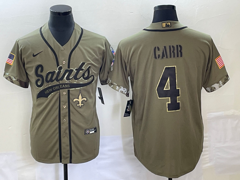 Men’s New Orleans Saints Derek Carr #4 Olive 2022 Salute To Service Retired Limited Jersey Joint Edition