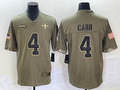 Men’s New Orleans Saints Derek Carr #4 Olive 2022 Salute To Service Retired Limited Jersey