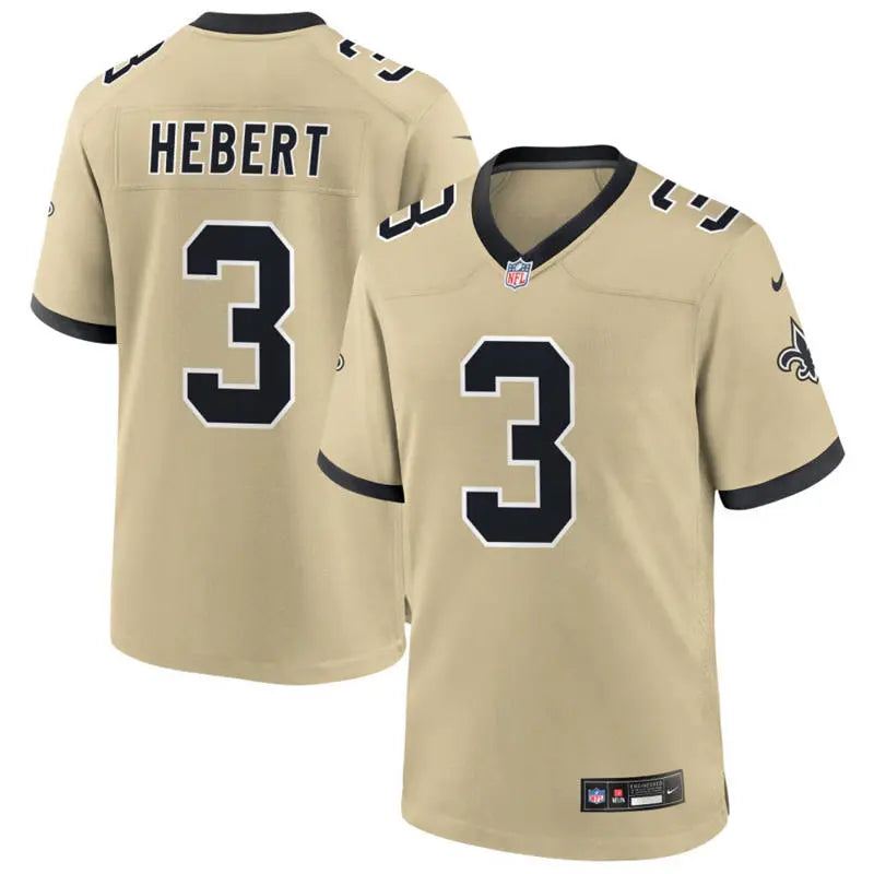 Mens New Orleans Saints Retired Player #3 Bobby Hebert Nike Gold Gameday Golds Alternate F.U.S.E. Limited Jersey