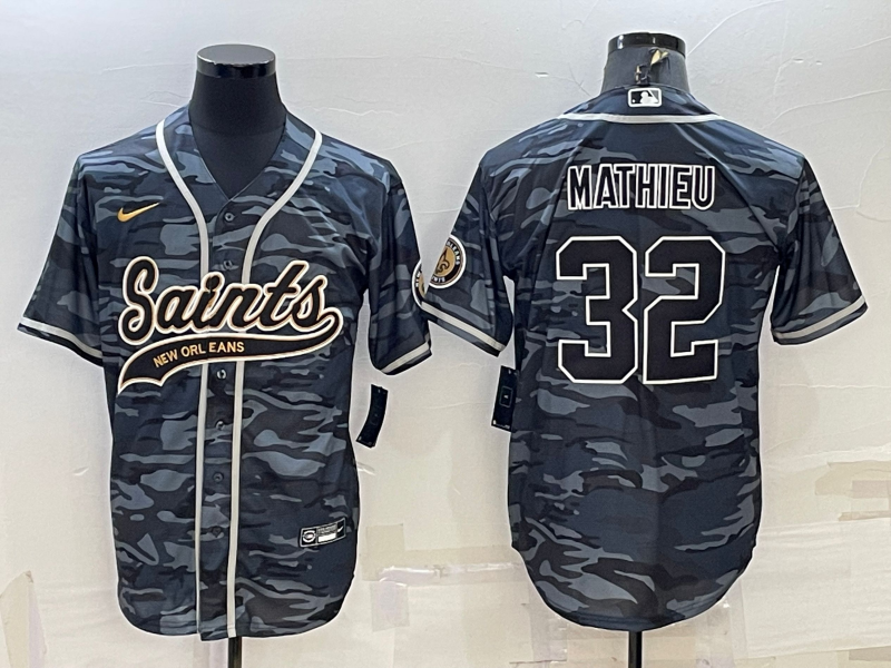 Men’s New Orleans Saints Tyrann Mathieu #32 Grey Camouflage Jersey Joint Edition