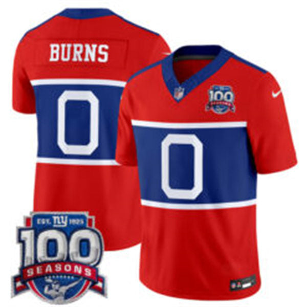 Men’s New York Giants #0 Brian Burns Century Red 100TH Season Commemorative Jersey