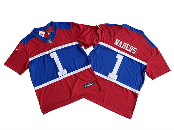Men’s New York Giants #1 Malik Nabers Century Red 100TH Season Commemorative Jersey