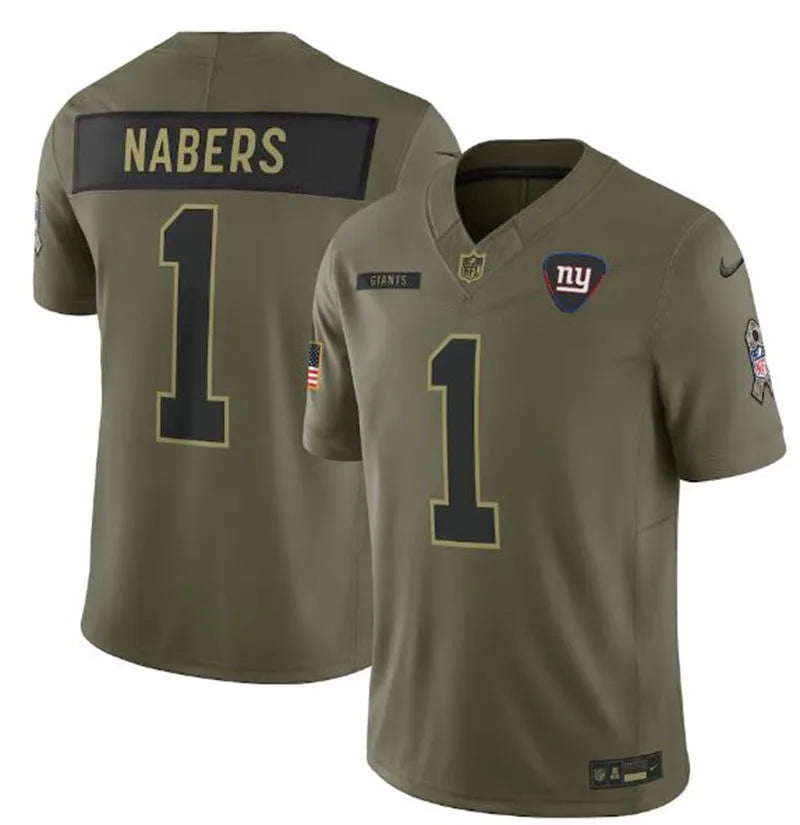 Mens New York Giants #1 Malik Nabers Nike 2025 Salute to Service Limited Jersey – Olive