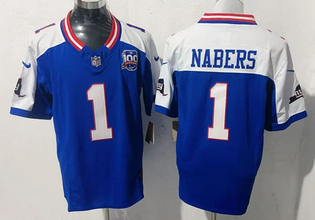 Men’s New York Giants #1 Malik Nabers Royal White Gratitude Limited Jersey