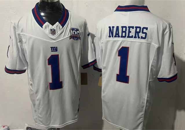 Men’s New York Giants #1 Malik Nabers  White Color Rush Limited Jersey