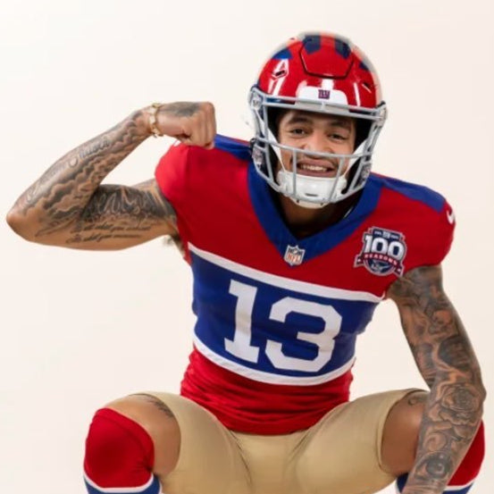 Men’s New York Giants #13 Jalin Hyatt Century Red 100TH Season Commemorative Jersey