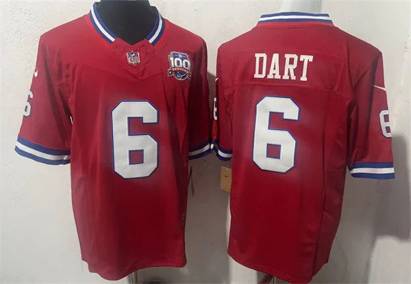 Men’s New York Giants #6 Jaxson Dart  Red 100TH Replic Limited Jersey