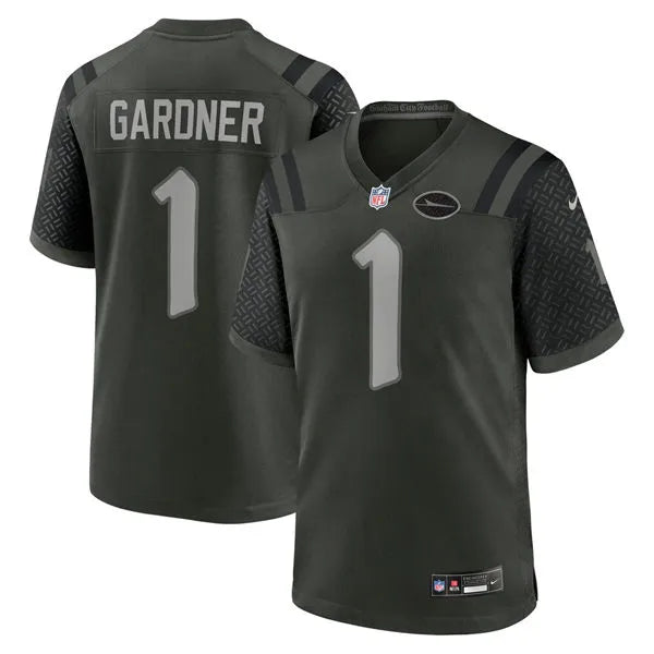 Men’s New York Jets #1 Sauce Gardner Gotham Green 2025 Rivalries Collection Limited Jersey