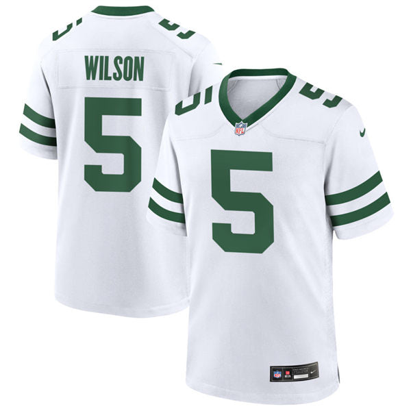 Mens New York Jets #5 Garrett Wilson Nike White Legacy 2023 Vapor F.U.S.E. Limited Jersey