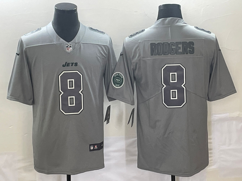 Men’s New York Jets Aaron Rodgers #8 Heather Gray Atmosphere Jersey