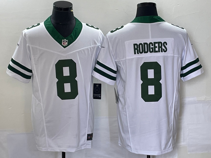 Men’s New York Jets Aaron Rodgers #8 White Legacy Vapor F.U.S.E. Limited Jersey