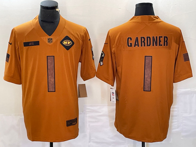 Men’s New York Jets Ahmad Sauce Gardner #1 Brown 2023 Salute To Service Limited Jersey