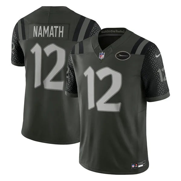 Men’s New York Jets Retired Player #12 Joe Namath Gotham Green 2025 Rivalries Collection Limited Jersey
